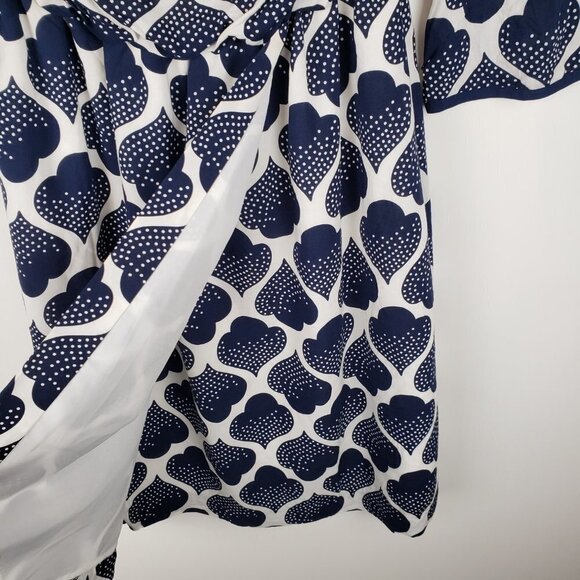 Boden Knee Length Blouson Dress Blue White Spade 3/4 Sleeve Petite Size 4P - Picture 5 of 9